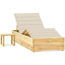 Tumbona de jardín con mesa y cojín de madera de pino impregnada