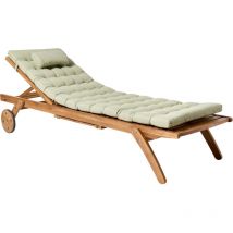 Tumbona de jardín patio piscina de madera natural con cojín verde claro Cesana