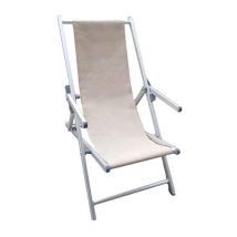 Tumbona con reposabrazos de aluminio y tela beige agrisado mod. Mare