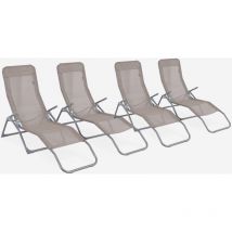Tumbona plegable de textileno con 2 posiciones, set de 4, Levito x4, Pardo, 57x168x93 cm