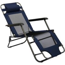 Amanka - Tumbona Plegable para campamento piscina Silla Reclinable para Jardín con Reposacabezas color azul marino estructura de acero peso máx
