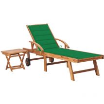 Tumbona tumbona para tomar el sol cama de jardín terraza muebles de exterior con mesa y cojín de madera maciza de teca 020012645
