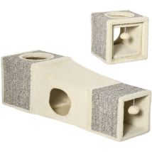 Pawhut - Tunnel grattoir niche modulable pour chat 3 en 1 - jeu balle suspendue - 4 entrées - peluche beige sisal grège