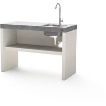 Module Stand plan/venit 2 avec évier et robinet pour Barbecue en Béton Préfabriqué (Blanc, Gris - 110 x 47 x 47 cm) - Usage Extérieur - Tuozi