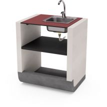 Módulo de pie sud Fregadero y grifo para Barbacoa de Obra Prefabricada (Blanco, rojo - 81 x 60 x 60 cm) - Uso en Exteriores - Tuozi