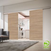 Schulte - Tür doppelflügelige Holzschiebetür Wildeiche 1510 x 2035 Holztür Holzschiebetürsystem - Quadratgriff + 2 seitiger Softclose