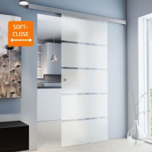 Schulte - Tür Schiebetür Glas Blockstreifen 1025 x 2200 Zimmertür Glasschiebetür - Griffmuschel + 2 seitiger Softclose