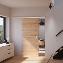 Schulte - Tür Holzschiebetür Eiche 880 x 2035 Zimmertür Holztür Holzschiebetürsystem - Quadratgriff + 2 seitiger Softclose