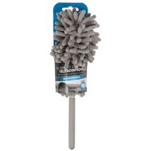 Spolverino telescopico per auto - Lunghezza piegata: 27 cm - Lunghezza da aperto: 76 cm - Colore: Grigio - Testa in ciniglia Microfibre - Flessibile,