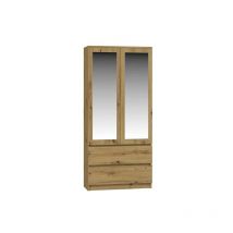 Topeshop - turin - Armario 2 puertas con espejo estilo dormitorio moderno - 90x50x180 - 2 cajones - Roble