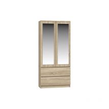 Topeshop - turin - Armoire 2 portes avec miroir style moderne chambre à coucher - 90x50x180 - 2 tiroirs - Sonoma