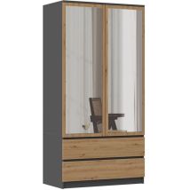 Turin - Schrank 2 Türen mit Spiegel modernen Stil Schlafzimmer - 90x50x180 - 2 Schubladen