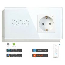 Interruttore Touch con Presa a Muro Smart WiFi Bianco Dimensione: 3 Pulsanti - Tuya