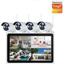 Tuya - Kit di Videosorveglianza con 4 Telecamere WiFi e Monitor da 10'