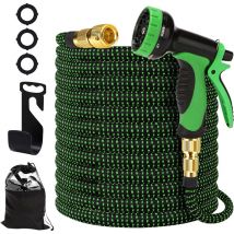 Hofuton Tuyau arrosage extensible 15m, Tuyau d'arrosage avec 10 Modes d'arrosage pour Irrigation, Connecteur en laiton, Tuyau extensible avec noyau