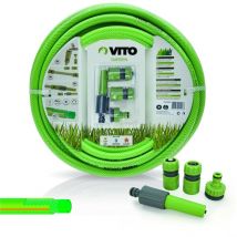 Kit d'arrosage jardin pvc renforcé 20 m diam 15mm lance multi jet +2 raccords + nez de robinet Vito