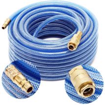 Wiltec - Tuyau d'air comprimé pvc 20 m – Diamètre extérieur 12 mm – Flexible pneumatique pour compresseur – Gaine en tissu – Raccord rapide