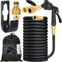 Aiducho Tuyau d'Arrosage Flexible,Crochet de tuyau, 8 fonctions,2 raccords de 3/4', Tuyau Flexible pour Arrosage des Plantes,Lavage de Voiture,