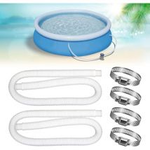 Tuyau de rechange pour piscines surélevées, 2 tuyaux de rechange pour pompe de filtre de piscine avec 4 anneaux de raccordement en métal (59")