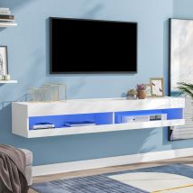 Modernluxe - tv Cabinet Hanging tv Unit with led, Wall Mounted Storage Shelf for up to 65 Inch tv White