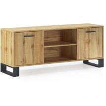 TV-Einheit 140 mit 2 Türen, Wohnzimmer, Modell loft, Strukturfarbe und Türen Eiche rustikal, Maße 137x40x57cm hoch. - Skraut Home