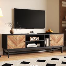 Dans Les Nuages - TV-Lowboard 150 cm, mit 4 Bambustüren, Metallfüßen, Stauraum, skandinavischer Stil, Wohnzimmermöbel aus Holz – Schwarz