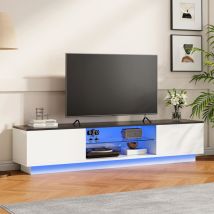 Tv-lowboard 160x32x30 Cm Mit Verstellbarer Led-beleuchtung Und Hartglasablage - Modernes Medienboard Für Das Wohnzimmer - Weiß Hochglanz