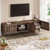 Tv-lowboard Mdf In Walnussfarbe Mit Metallbeinen, 160,0 X 40,0 X 47,0 Cm, 3 Lamellentüren, Für Tvs Bis Ca. 65 Zoll