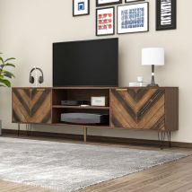 Tv-lowboard Mit 2 Türen Und 2 Fächern, Goldgriffe, Eisenfüße, Moderner Stil, 155×38×48 Cm, Natur