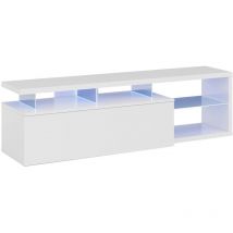 TV-Ständer Pittsburgh, Sideboard für Wohnzimmerfernseher mit 1 Tür, TV-Ständer mit LED-Licht, Lounge-Buffet, cm 150x41h50, Glänzend Weiß