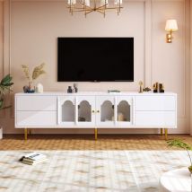 Dans Les Nuages - TV-Möbel 170 cm, mit 4 Stauraumschubladen, 2 gewölbten Glastüren, Metallfüßen, rechteckig, skandinavisch, Wohnzimmermöbel aus Holz
