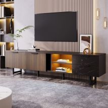 Tv-möbel 200 Cm, Mit Einstellbarem Led, 2 Stauraumschubladen, 2 Holztüren Mit Sichtbarer Maserung, Regalen, Metallfüßen, Rechteckig, Skandinavisch - 
