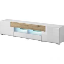 TV-Möbel 210cm aus der ohio Kollektion mit integrierter led. Farbe Weiß und Eichenfinish.