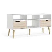 Tv-möbel - 4 Nischen 2 Schubladen - Weiß / Eiche - 117,2 X 39,1 X 57,4 Cm Aro