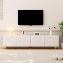 Tv-möbel Weiß 180 X 40 X 45 Cm, Modernes Tv Lowboard Mit 2 Großen Schränken Und 4 Türen, Für Fernseher Bis 75 Zoll