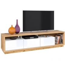 TV-Möbel xl 200cm, Kollektion clara. Farbe Eiche und Hochglanz-Weiß.