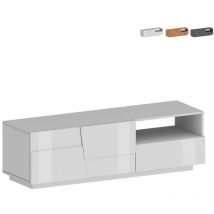 Web Furniture - Meuble tv salon design moderne 2 portes 1 tiroir 150x44x46cm Trevis - Blanc brillant