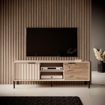 TV-Schrank 150 cm Varo - Zweitürige TV-Tisch - Modern, Loft, Wohnizmmer - Möbel vom Hersteller (Beige + Braun) - Beige + Braun