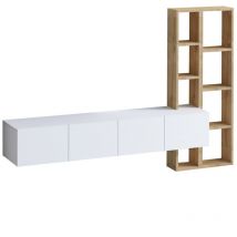 Mobilier1 - TV-Schrank 4 Türen Weiß mit Eichenregal L182 cm - pana