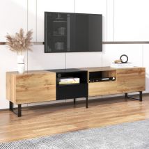 Tv-schrank, Tv-ständer, Mit Aufbewahrungsschrank, Stabil Und Langlebig, Für Wohnzimmer Oder Spielzimmer, Minimalistischer Stil, Schwarz + Naturholz, 