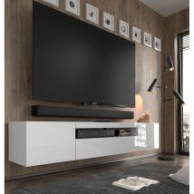 TV-Schrank aura 200x37x42 Lowboard, hängend oder stehend, universelle TV-Unterschrank, Fernsehschrank, HiFi-Tisch in mattem Weiß/glänzendem Weiß