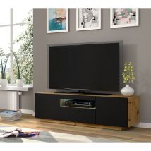 Bim Furniture - Mobile tv sospeso o a terra Led Incluso 150x42/36x37 Cm stand aura struttura Rovere e frontali Nero opaco