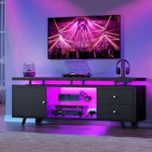 Tv Schrank Für 65-zoll-fernseher,led-beleuchtetes Lowboard Mit Steckdose Und Schubladen Und Schränken,tv Board Mit Glasböden,fernsehschrank Für 