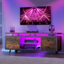 Tv Schrank Für 65-zoll-fernseher,led-beleuchtetes Lowboard Mit Steckdose Und Schubladen Und Schränken,tv Board Mit Glasböden,fernsehschrank Für 