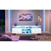 Tv-schrank Mdf Weiß 160 X 40 X 45 Cm Mit Led-lichtleiste, 2 Schränken, 8 Ablageflächen Und Hartglasregalen