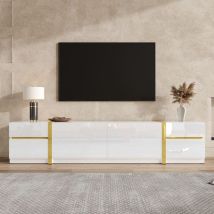 Tv-schrank Mdf/pb Weiß Hochglanz Mit Goldfarbenen Details, 180 X 40 X 38 Cm, 4 Schubladen Und 2 Türen