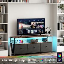 TV-Schrank, Metallrahmen, Retro-TV-Schrank, Schubladen aus schwarzem PU-Stoff, TV-Ständer mit LED-Licht, Beistelltisch für Wohnzimmer, Arbeitszimmer,