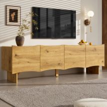 Tv-schrank Mit 4 Türen Und Kabeldurchführungen, Wellenmuster, Für Wohnzimmer, Aus Spanplatte, 155 X 36 X 47 Cm