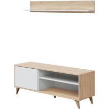TV-Ständer Mesa, Sideboard für Wohnzimmerfernseher mit 1 Tür, TV-Ständer im Wohnzimmer, Design-Sideboard, cm 135x40h50, Eiche