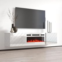 Bim Furniture - Roxy Tv-schrank Mit Weißem Elektrischem Kamin Cm183x35x38h Weiß Glänzend